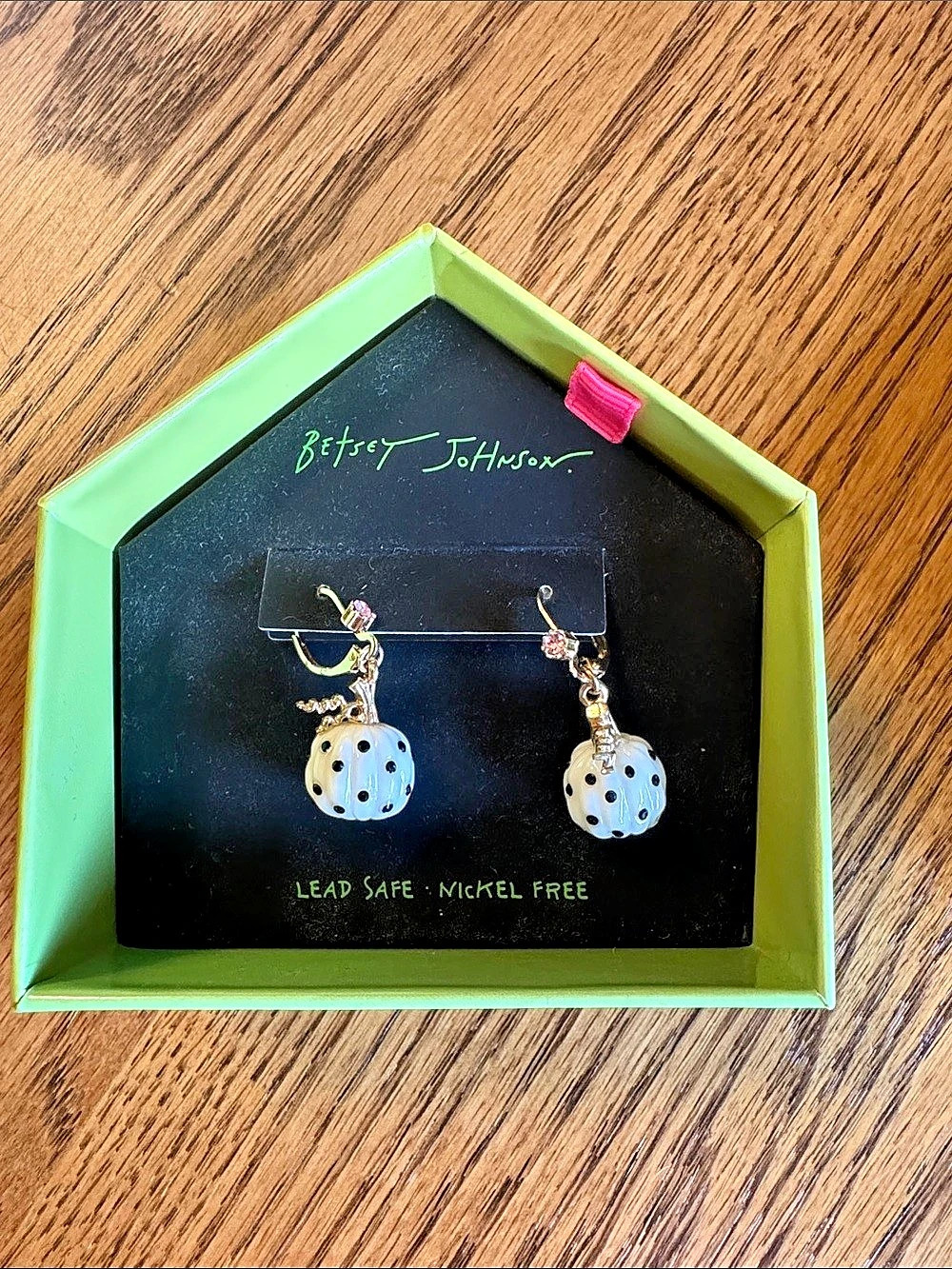 Betsey Johnson White Polka Dot Pumpkin Dangle Earrings
